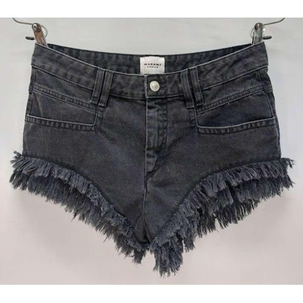 Marant Etoile Eneidao Shorts Women's Frayed Fringe Denim Size 42 Black Boho Edgy